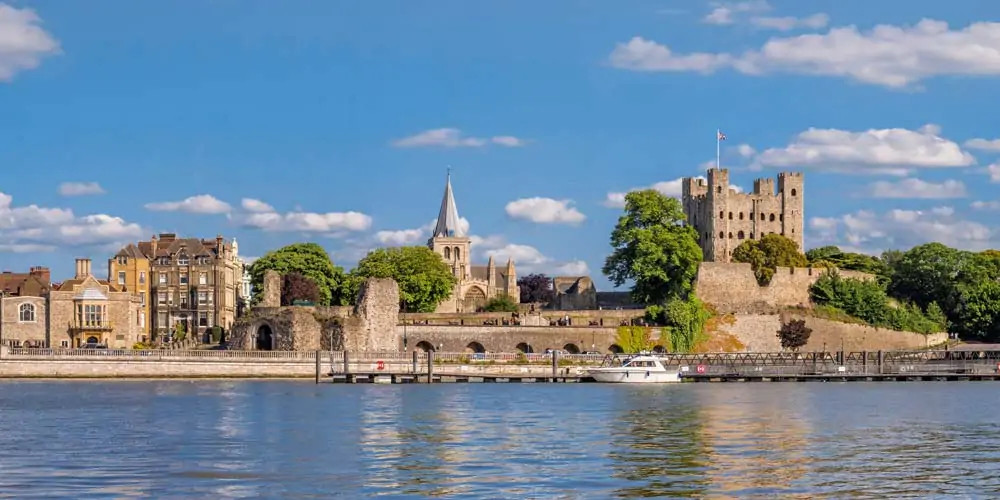 View to historical Rochester across river Medway