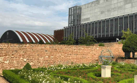 Garden grass and sculpture